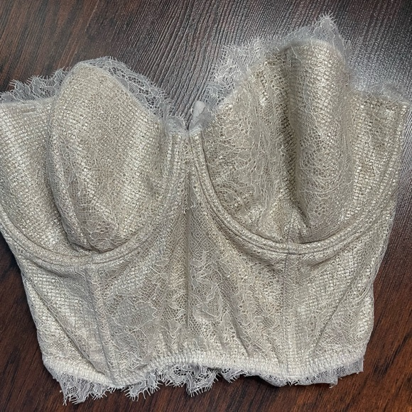 Victoria's Secret Dream‎ Angels Sparkly Gold Lace Bustier Sz 34DD - Picture 1 of 6